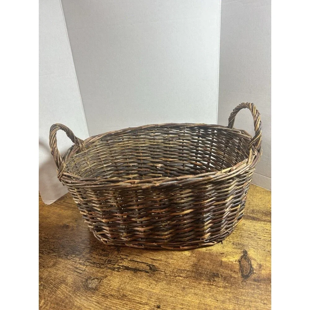 Rustic Woven Basket With Handles Farmhouse Rustic Storage Decor 10x7x4.75in Bin